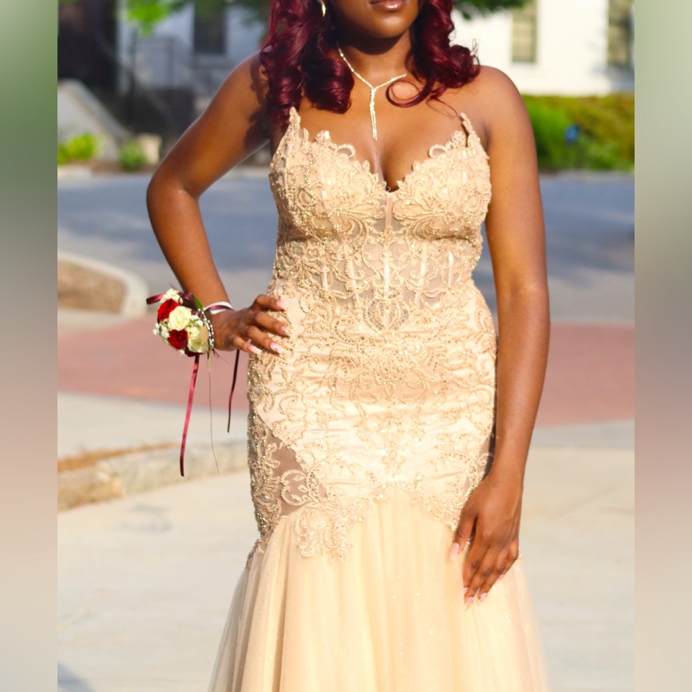 Gold prom dress mermaid strapless